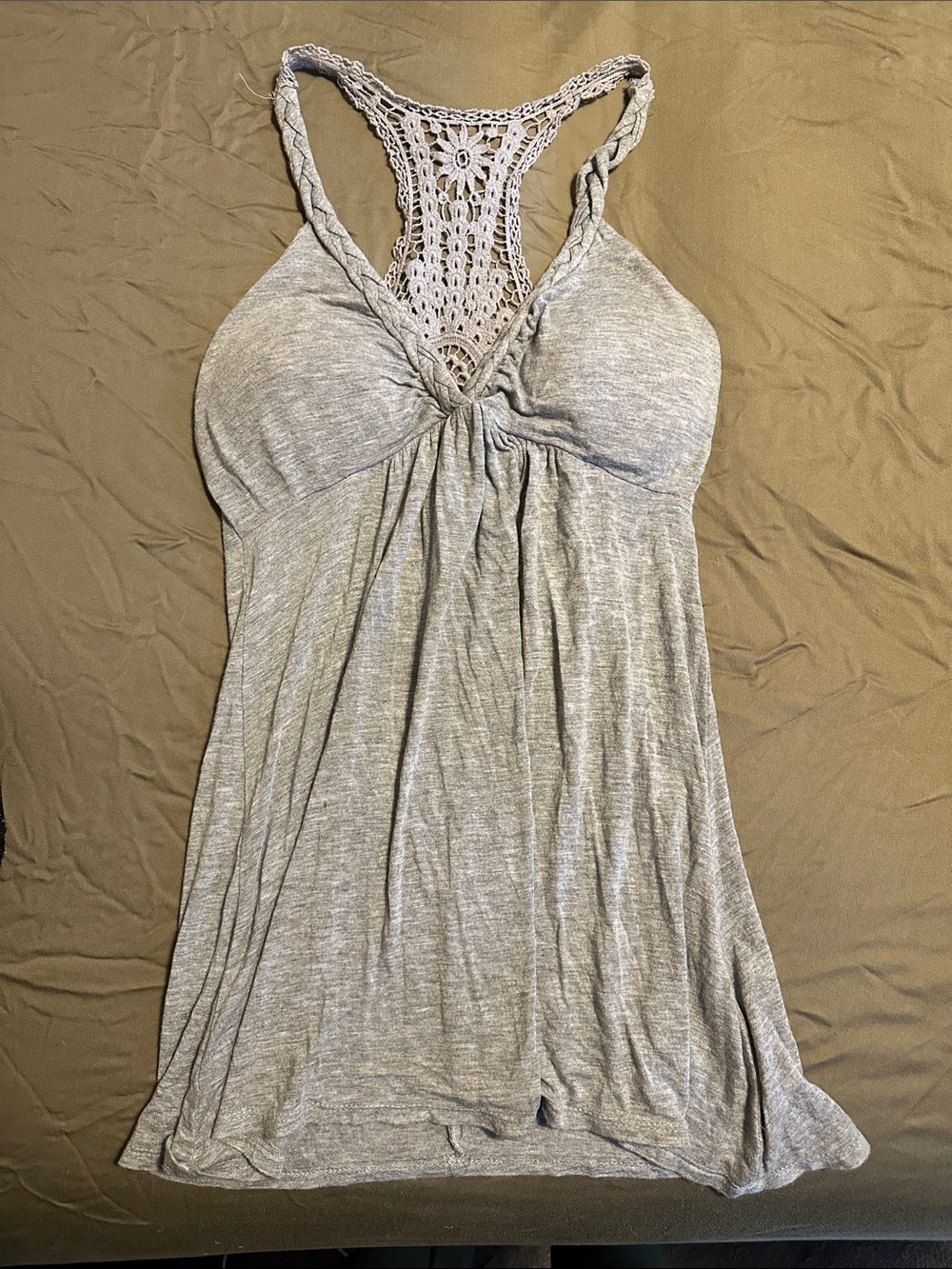 American Dream Grey Crochet-Back Camisole Tank